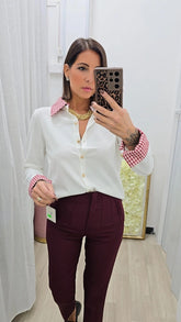 Cardigan Camicia Bianco/Rosso